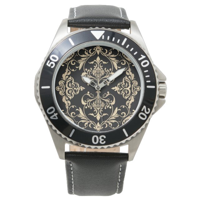 Classic Elegance, Mosaic Black Gold Pattern, Men 腕時計 (正面)