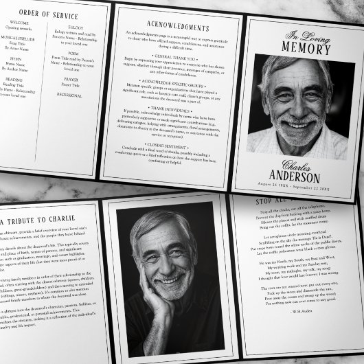 Classic Elegant 2-Photo Funeral/Memorial 三つ折りプログラム