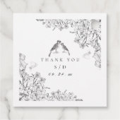 Classic Elegant Black White Floral Wedding  フェイバータグ (裏面)