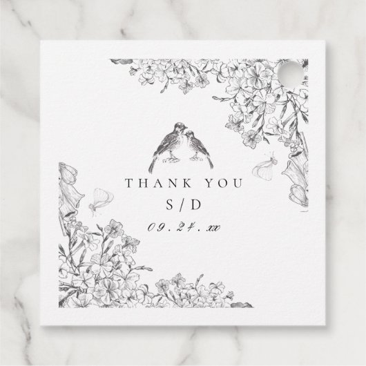 Classic Elegant Black White Floral Wedding  フェイバータグ (裏面)