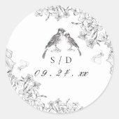 Classic Elegant Black White Floral Wedding  ラウンドシール (正面)