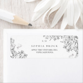 Classic Elegant Black White Floral Wedding  ラベル