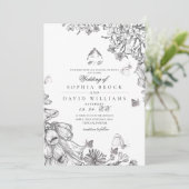 Classic Elegant Black White Floral Wedding  招待状 (スタンド正面)