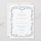 Classic Elegant Blue Delicate Floral Frame Wedding 招待状 (正面)