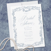 Classic Elegant Blue Floral Frame Bridal Shower 招待状