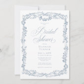 Classic Elegant Blue Floral Frame Bridal Shower 招待状 (正面)