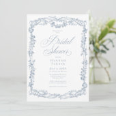 Classic Elegant Blue Floral Frame Bridal Shower 招待状 (スタンド正面)