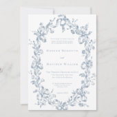 Classic Elegant Blue Oval Ribbon Frame Wedding 招待状 (正面)