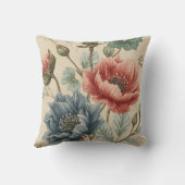 Classic, Elegant, Blue Rose Gold Flowers Pattern クッション (裏面)