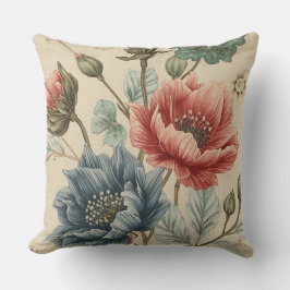 Classic, Elegant, Blue Rose Gold Flowers Pattern クッション