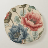 Classic, Elegant, Blue Rose Gold Flowers Pattern ラウンドクッション (裏面)