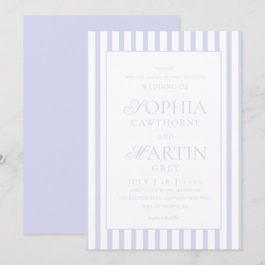 Classic Elegant Blue Striped Wedding  招待状 (正面/裏面)
