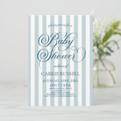 Classic Elegant Blue Stripes Boy Baby Shower 招待状 (スタンド正面)
