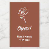 Classic & Elegant Boho Burnt Orange Floral Sketch ワインラベル (シングルラベル)