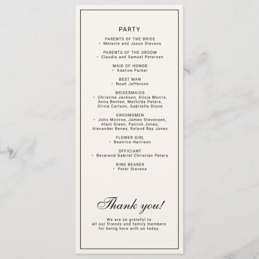 Classic elegant calligraphy black ivory wedding プログラム (裏面)