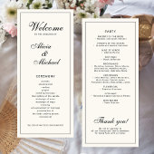 Classic elegant calligraphy black ivory wedding プログラム