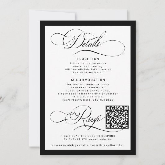 Classic elegant calligraphy QR code wedding 招待状 (裏面)
