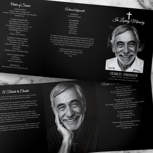 Classic Elegant Catholic Rosary Funeral/Memorial 三つ折りプログラム