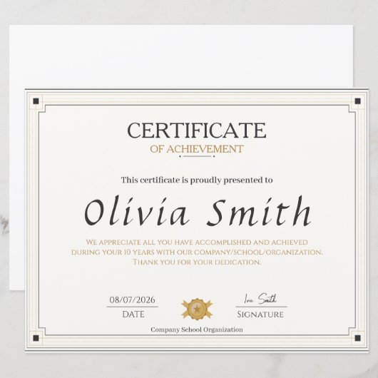 Classic Elegant Certificate of Achievement Design (正面/裏面)