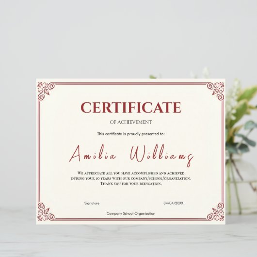 Classic Elegant Certificate of Achievement Vintage (スタンド正面)