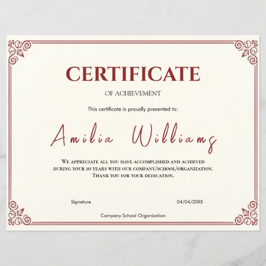 Classic Elegant Certificate of Achievement Vintage (正面)