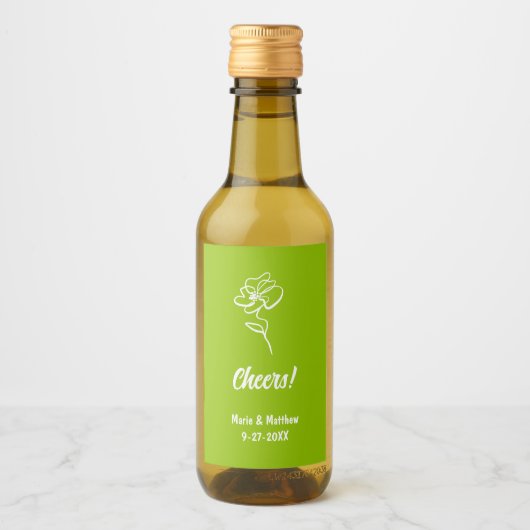 Classic & Elegant Citrus Green Floral Sketch ワインラベル (正面)