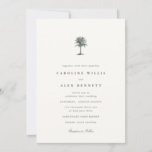 Classic Elegant Coastal Palm Tree Wedding 招待状 (正面)