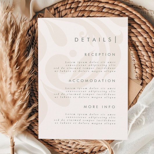 Classic Elegant Cream Sage Damask Wedding Details エンクロージャーカード