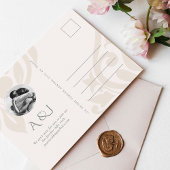 Classic Elegant Damask Typography Photo Wedding 案内ポストカード