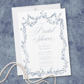 Classic Elegant Dusty Blue Delicate Floral Shower 招待状