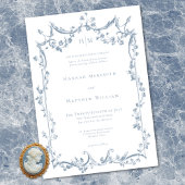 Classic Elegant Dusty Blue Delicate Floral Wedding 招待状