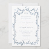 Classic Elegant Dusty Blue Delicate Floral Wedding 招待状 (正面)