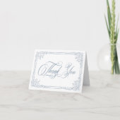 Classic Elegant Dusty Blue Floral Frame Wedding サンキューカード (正面)