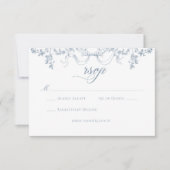 Classic Elegant Dusty Blue Floral Frame Wedding 出欠カード (正面)