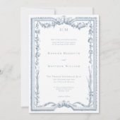 Classic Elegant Dusty Blue Floral Frame Wedding 招待状 (正面)