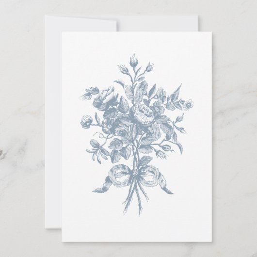 Classic Elegant Dusty Blue Floral Frame Wedding 招待状 (裏面)