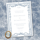 Classic Elegant Dusty Blue Floral Frame Wedding 招待状