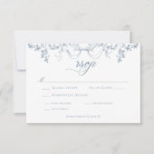 Classic Elegant Dusty Blue Floral Swag Wedding 出欠カード (正面)