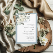 Classic Elegant Dusty Blue Ivory Floral Wedding 招待状