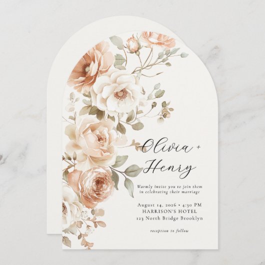 Classic Elegant Floral Arch Wedding Invitation 招待状 (正面/裏面)