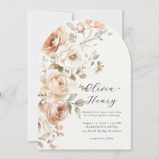 Classic Elegant Floral Arch Wedding Invitation 招待状 (正面)