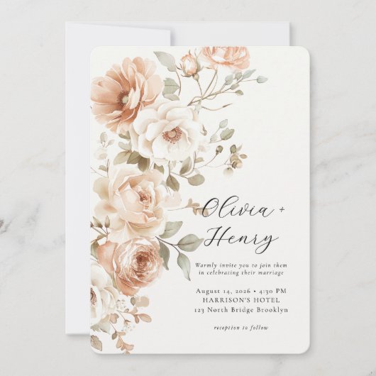 Classic Elegant Floral Rounded Wedding Invitation 招待状 (正面)