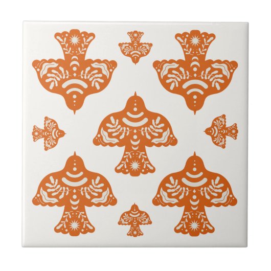 Classic elegant folk art birds Italian  タイル (正面)