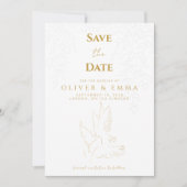 Classic Elegant Gold Dove Save The Date Card セーブザデート (正面)