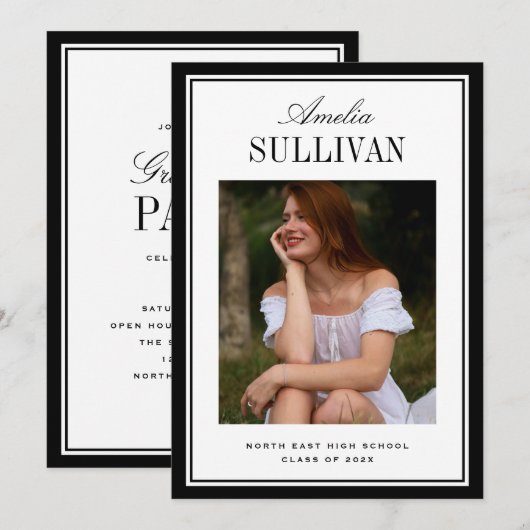 Classic Elegant Graduation Announcement Photo Card 案内状 (正面/裏面)
