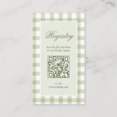 Classic Elegant Green Gingham Baby Shower Registry エンクロージャーカード (正面)