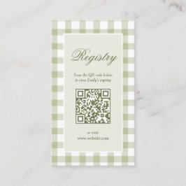 Classic Elegant Green Gingham Baby Shower Registry エンクロージャーカード