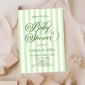 Classic Elegant Green Stripes Baby Shower 招待状