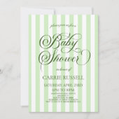 Classic Elegant Green Stripes Baby Shower 招待状 (正面)