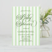 Classic Elegant Green Stripes Baby Shower 招待状 (スタンド正面)